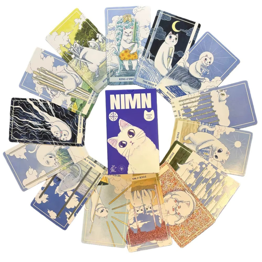NIMN Weißes Katzen-Tarot, 78-Karten-Tarot-Deck, Aquarell-Katzen-Kawaii - Bild 3
