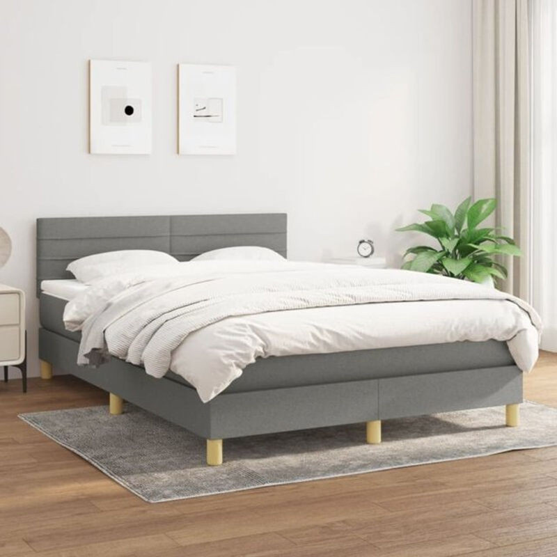 Vidaxl Boxspringbett mit Matratze aus Stoff in Dunkelgrau, B/T/H: 140 x 200 cm - Bild 1