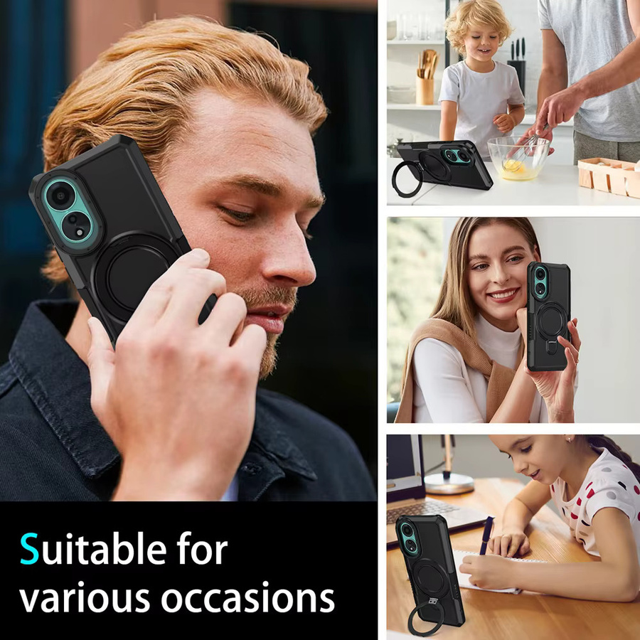 Luxuriöse Panzer-Hülle für OPPO A16 A17 A18 A38 A54 A55 A57 A58 A74 A78 A7 A15 mit Ringhalter, Schiebe-Objektivschutz und Ständer in Rot - Bild 5