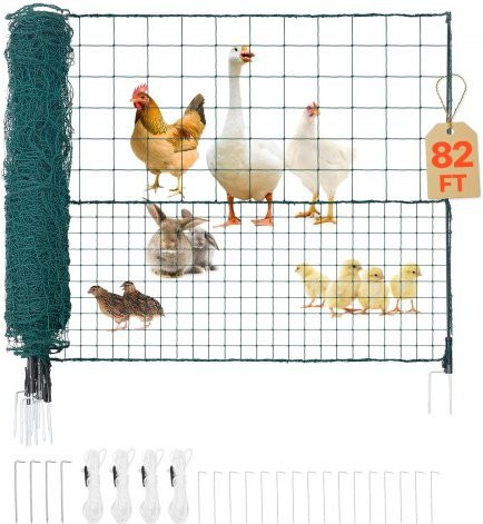 VEVOR Temporärer Zaun mit Pfosten und Kunststoff-Maschenzaun, 1,05 x 25 m, Gartenzaun zur Sicherung von Hunden, Hühnern und Pflanzen inklusive Doppelspikes und Abspannseilen - Bild 1