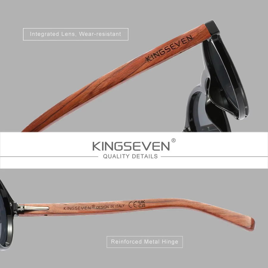KINGSEVEN Sonnenbrille, Holz, rund, Vollrand, polarisiert, Unisex - Bild 3