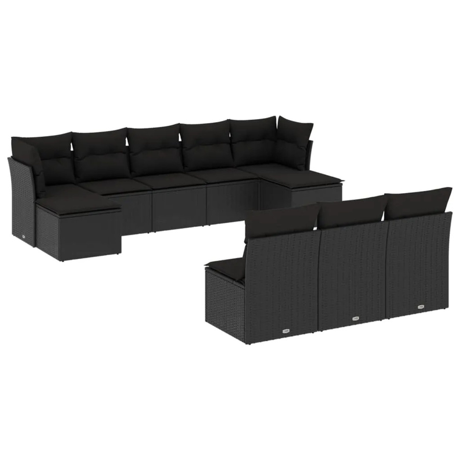 vidaXL 10-tlg. Garten-Sofagarnitur in L-Form aus Poly-Rattan mit Kissen und Stauraum, Schwarz - Bild 2