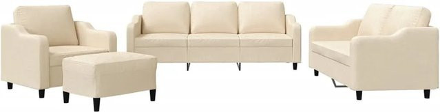 vidaXL 4-teilige Sofagarnitur in Creme mit Kissen, bestehend aus 3-Sitzer-Sofa, 2-Sitzer-Sofa, Sessel und Fußhocker aus Stoff - Bild 1
