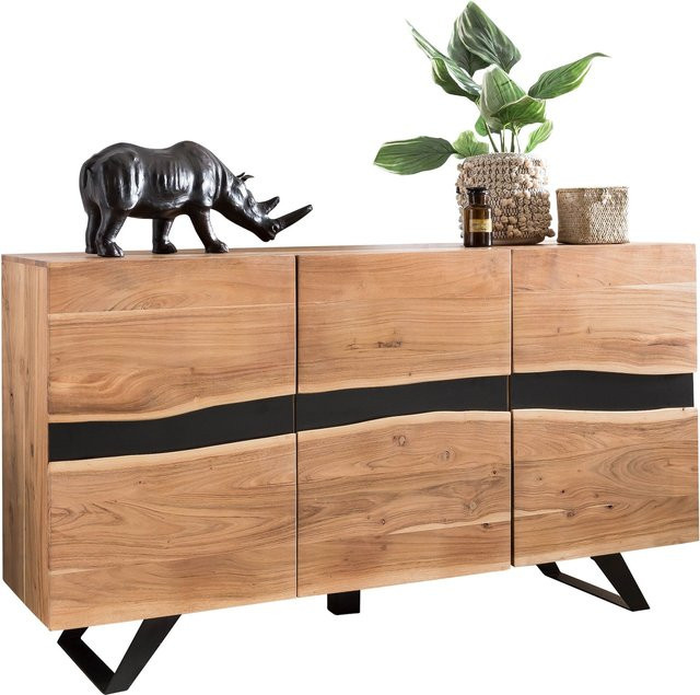 KADIMA DESIGN Sideboard aus Massivholz Akazie in Braun im Landhaus-Stil, B: 148 cm, H: 85 cm, T: 43 cm - Bild 1