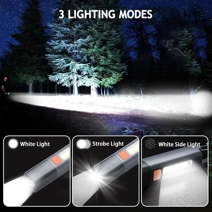 BALDR Mini COB-Taschenlampe mit LED XPE, wiederaufladbare LED-Laterne mit Zoom und Haken für Outdoor, Angeln und Camping - Bild 2