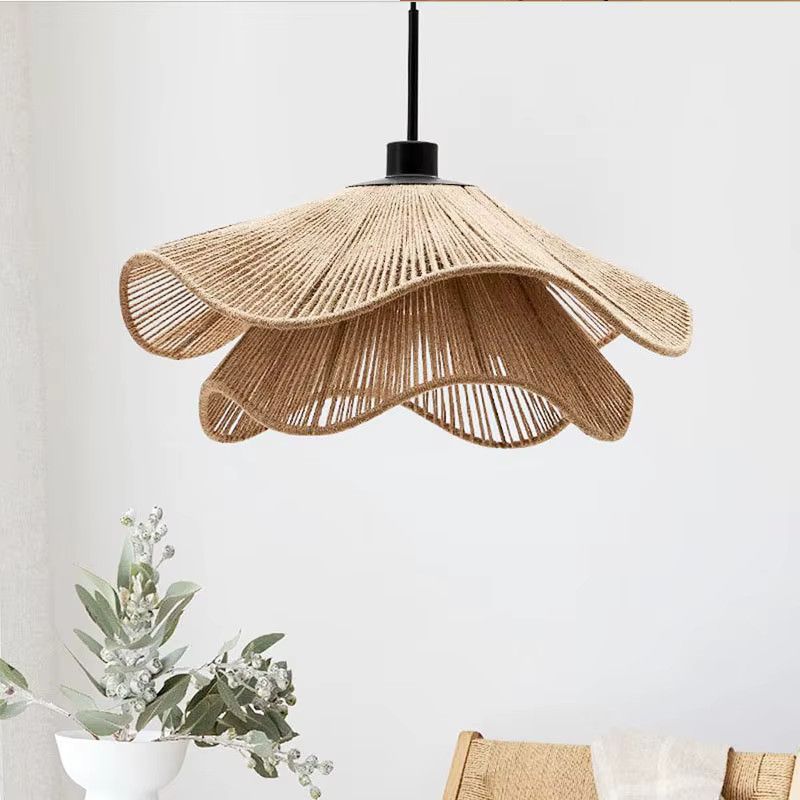 LINCCW Hanfseil-Blumen-Pendelleuchte LED-Kronleuchter höhenverstellbar für Wohnzimmer und Esszimmer - Bild 3