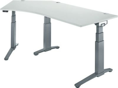 Schäfer Shop Genius Schreibtisch ERGOSTYLE S, elektrisch höhenverstellbarer Eckschreibtisch mit 136 Grad Winkel, C-Fuß, Ansatz links, lichtgrau/anthrazit, B: 216,5 cm, T: 80 cm, H: 64,5-130,5 cm - Bild 1