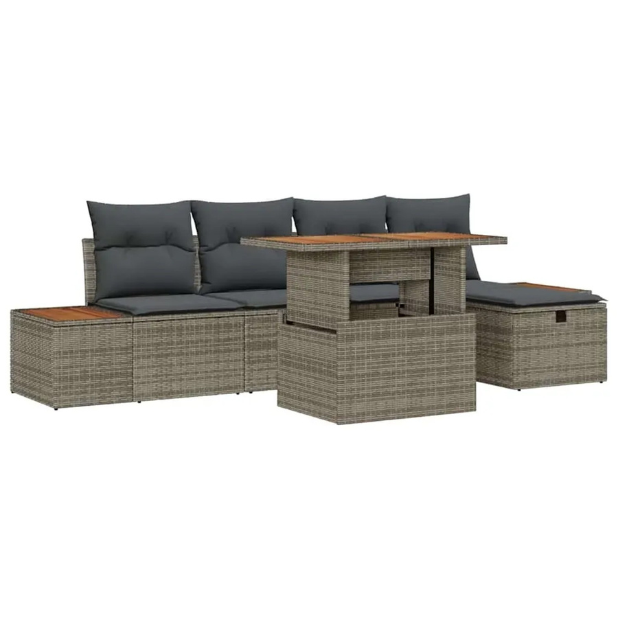 vidaXL Garten-Sofa-Set aus Polyrattan in Grau mit 6-teiliger Ausstattung inklusive Polster und Ottoman für Terrasse und Garten - Bild 2
