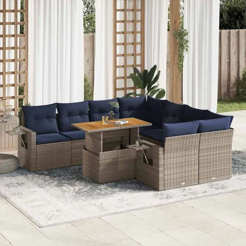 9-teilige moderne Garten-Sofagarnitur aus Poly-Rattan mit Kissen in Grau von vidaxl - Bild 1