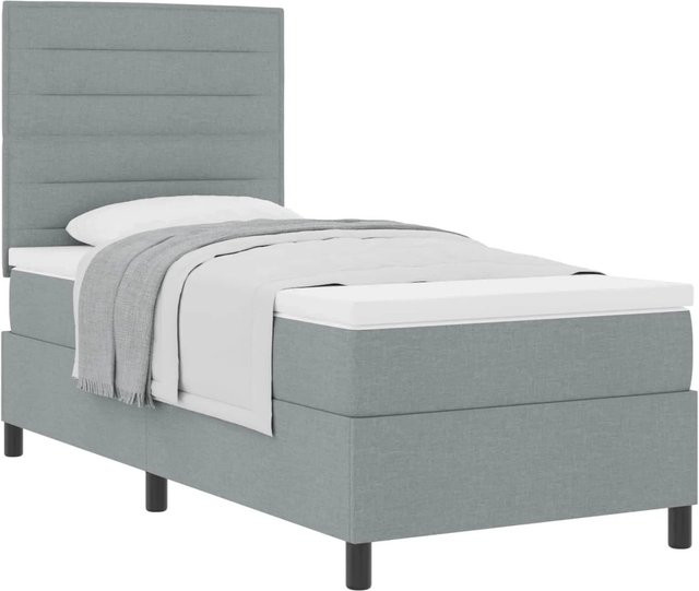 vidaXL Boxspringbett mit Matratze in Hellgrau aus Stoff und Kiefernholz, B/T/H: 80 x 200 x 128 cm - Bild 1