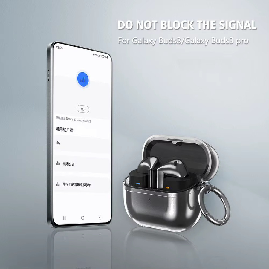 Stoßfeste Silikonhülle für Samsung Galaxy Buds 3 Pro in Transparent oder Purple mit Schalterhaken - Bild 5