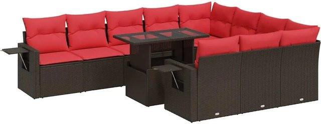 vidaXL 11-tlg. Garten-Sofagarnitur aus Polyrattan und Akazie in Braun mit UV-beständigen Kissen - Bild 1