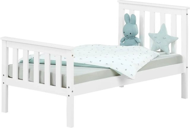 Homestyle4u Kinderbett aus Kiefernholz in Weiß, B/T/H: 70 x 140 x 76 cm - Bild 1