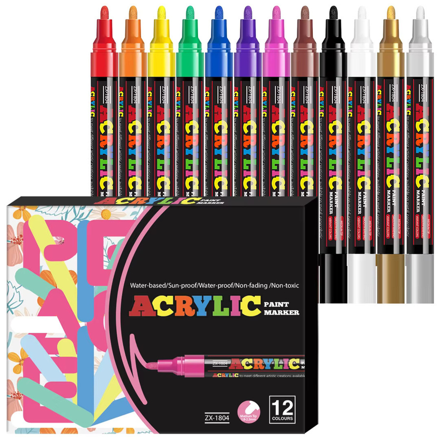 Farbiges Acryl-Marker-Set mit mittlerer Spitze 2-3mm für Steinmalerei und Dekorationen in Multicolour - Bild 6