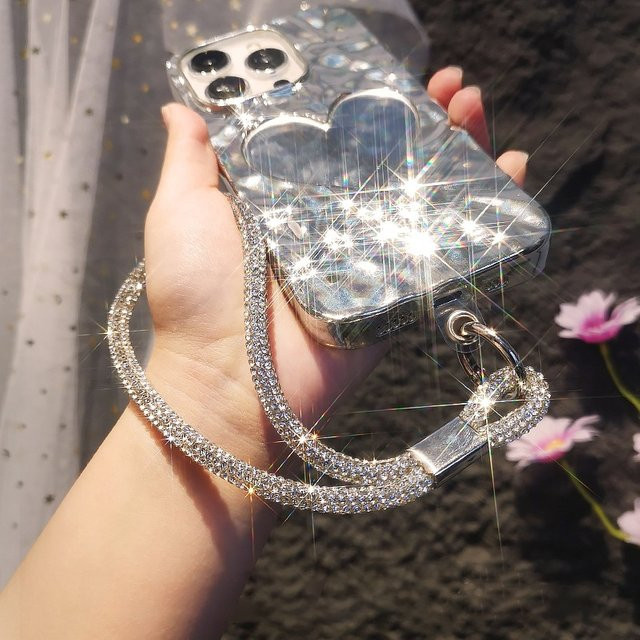 Luxus Handy Handgelenkriemen mit Kristall und Glitter Strass als Telefon Lanyard und Schlüsselbund in Pink - Bild 1