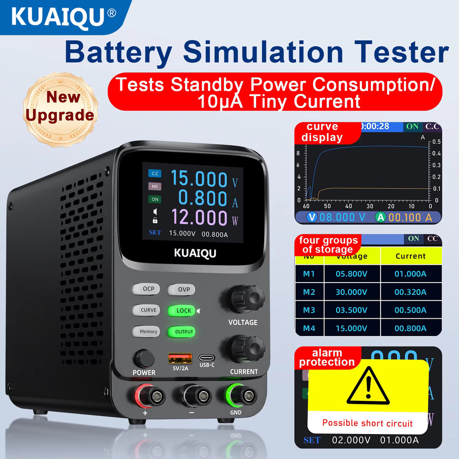 KUAIQU Programmierbare DC-Bench-Stromversorgung mit 4 Speichern, 5-Bit-Hochpräzisionsanzeige, μA-Strommessung, Low Ripple und OCP/OVP-Schutz, Schwarz, 30V - Bild 5