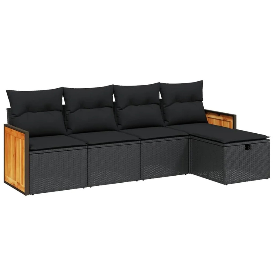 vidaXL 5-tlg. Garten-Sofagarnitur in L-Form mit Polsterkissen, Schwarz, Poly Rattan und Metallgestell - Bild 2