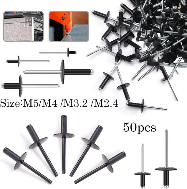 50 Stück Aluminium-Blindnieten in Schwarz mit Kuppelkopf für Aluminiumblech und Auspuffbefestigungen - Bild 1