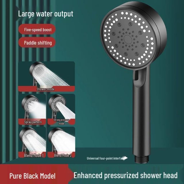 Global Finds Hochdruck-Duschkopf mit Ein-Knopf-Wasserstopp und Filtration in Grau und Schwarz Matt - Bild 1