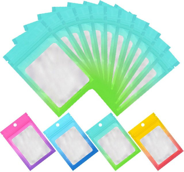 100 Stück Wiederverschließbare Ziplock-Beutel mit Mattfenster und Farbverlauf in Petrol und Multicolour für dein Nagelzubehör - Bild 1