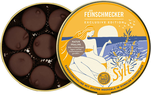 Goldhelm Sanddornpraline mit Sylter Meersalz in dunkler Schokolade 80 g - Bild 1