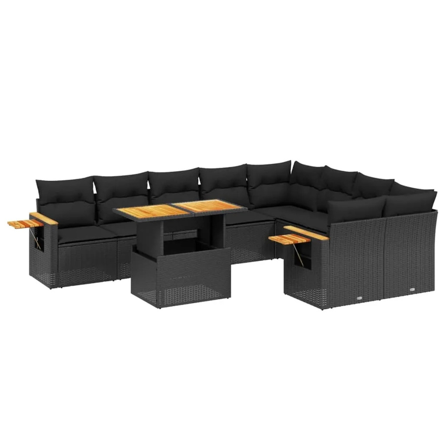 vidaXL 10-tlg. Garten-Sofagarnitur aus Poly-Rattan mit Kissen in Schwarz - Bild 2