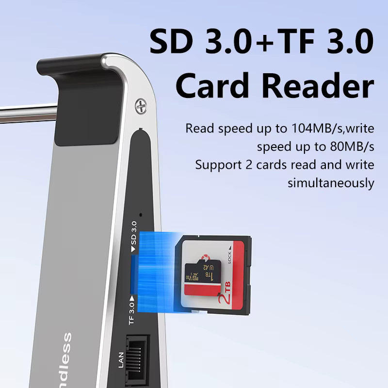 Blueendless USB-C Dockingstation Laptop-Halterung mit 4K 60Hz HD, SD/TF-Kartenleser, USB 3.0 5Gbps und PD100W Ladestation in Silber - Bild 4