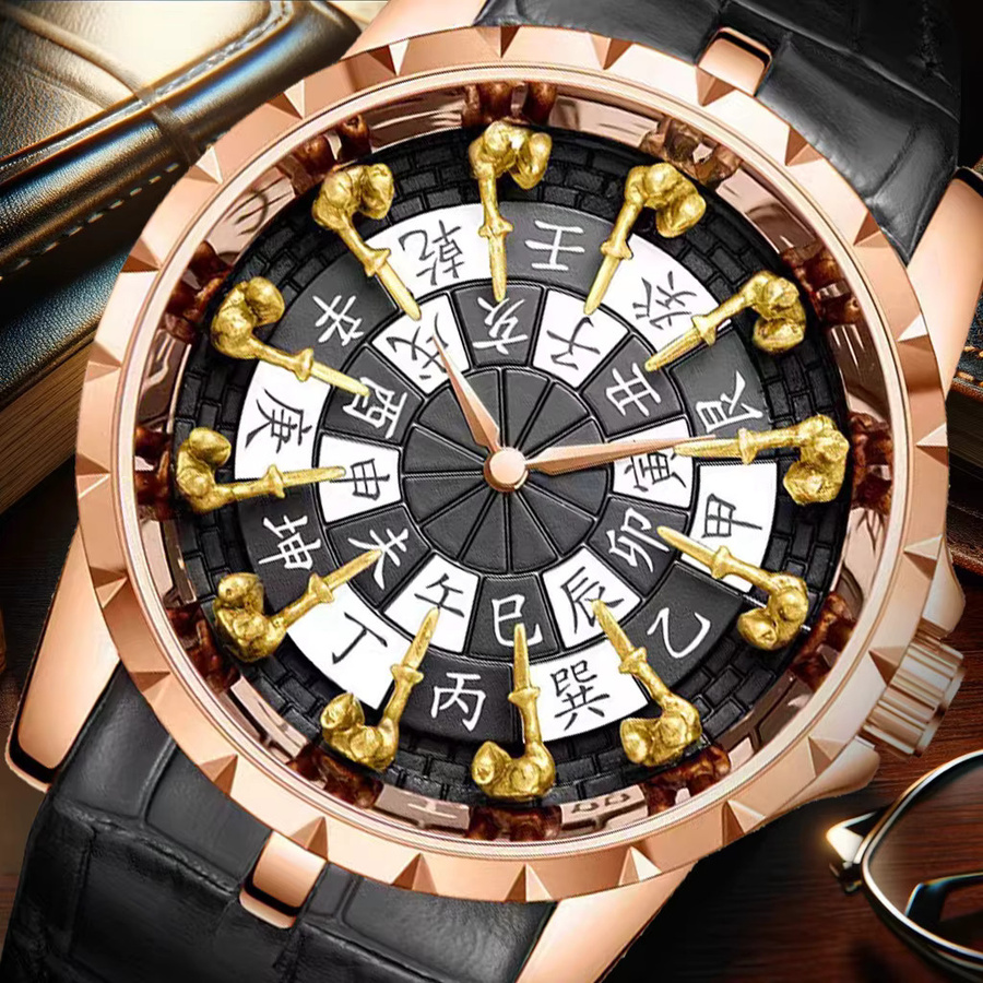 CAROTIF Armbanduhr Roségold, Quarz, Leder, Herren, Schwarz - Bild 5