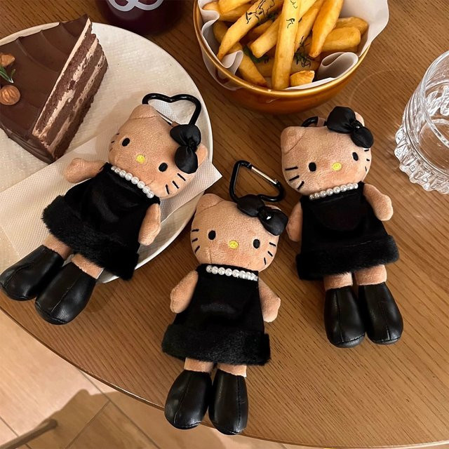 Sanrio HelloKitty Plüsch-Schlüsselanhänger, Schwarz, Leopardenmuster - Bild 1