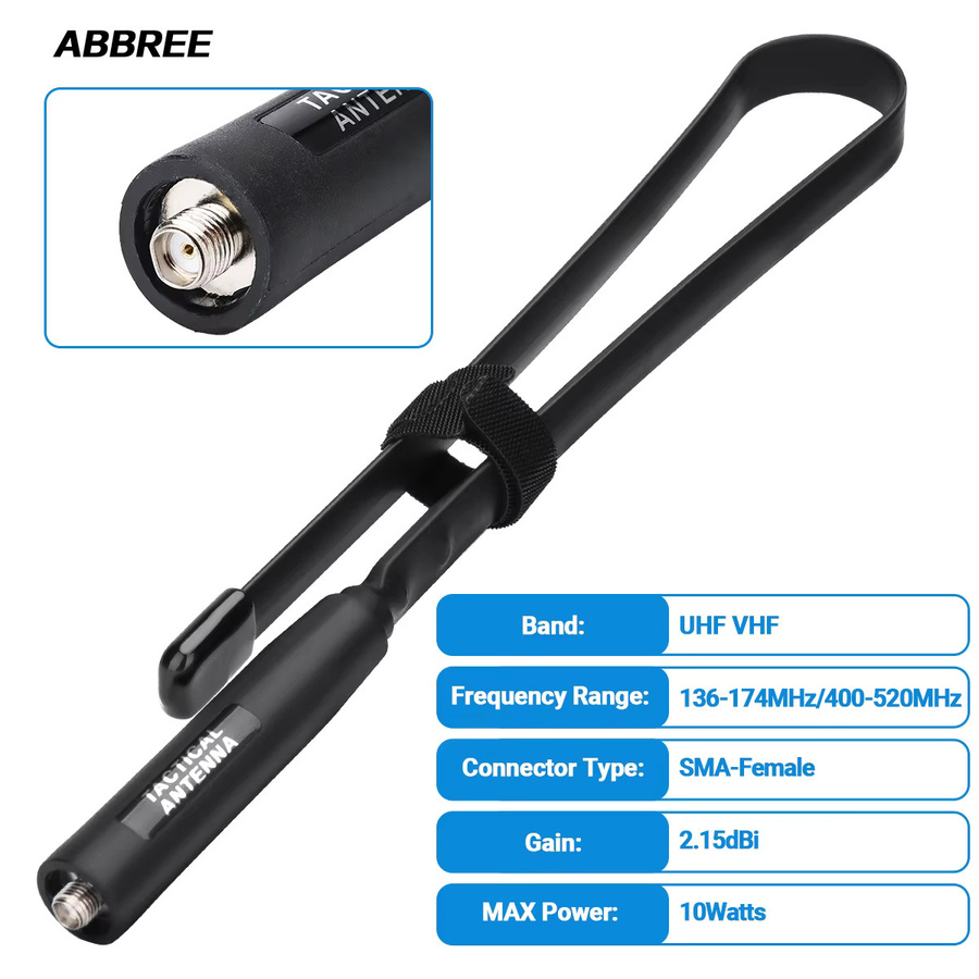 ABBREE 5R MINI CS Taktische Dualband Walkie-Talkie-Antenne mit SMA-Buchse, schwarz, 48 cm Länge, kompatibel mit Baofeng MINI-5 Amateurfunk - Bild 2