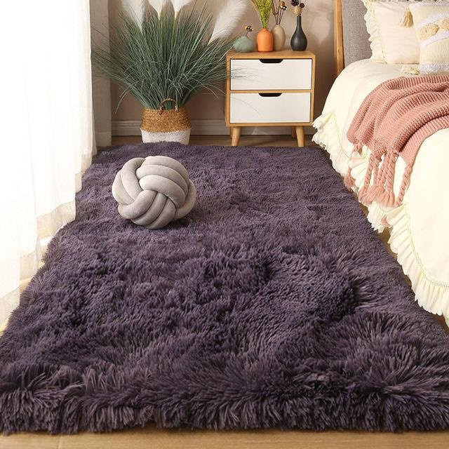 Flauschiger Teppich Yiran Furniture in Lila, Weicher Kunstfell Bodenbelag im Nordic Stil für Wohnzimmer und Schlafzimmer, B/T: 80 x 50 cm - Bild 1