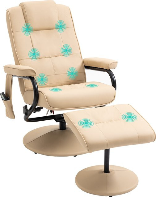 HOMCOM Relaxliege mit Massagefunktion und Hocker aus Kunstleder in Cremeweiß, B/T/H: 77 x 84 x 95 cm - Bild 1