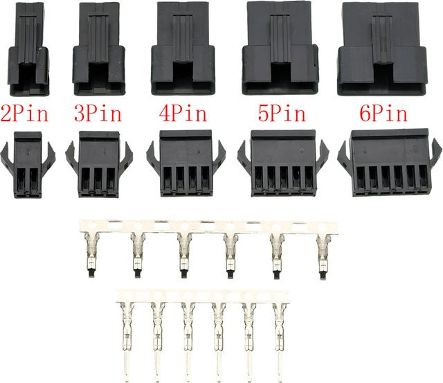ALLiSHOP JST SM Stecker Set mit 2,54 mm Rastermaß, 10 Sets mit 2/3/4/5/6-poligen männlichen und weiblichen Buchsen, schwarzes Kunststoffgehäuse mit Crimp-Anschluss - Bild 1