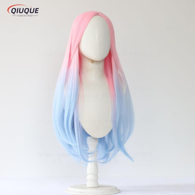 Anime Mizi Cosplay Perücke, Lang, Rosa Blau Gefärbt, Gradient, Hitzebeständig, Synthetisches Haar, mit Perückenkappe - Bild 1