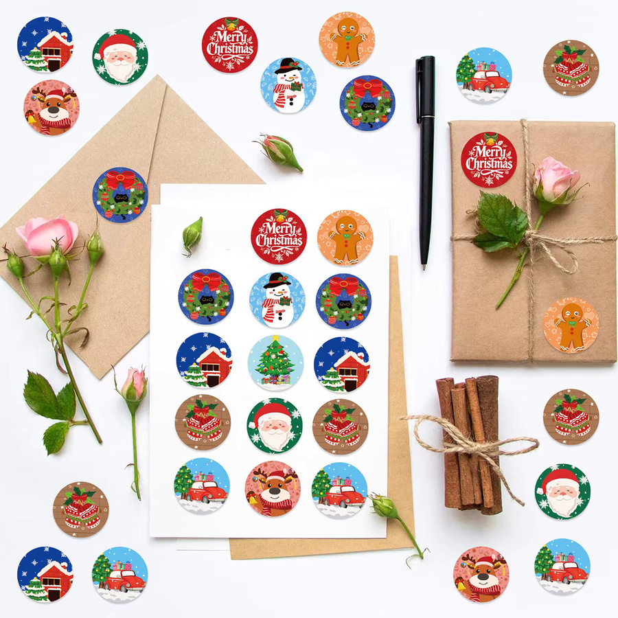 500 Stück Frohe Weihnachten Aufkleber mit Weihnachtsmotiv in Mehrfarbig für DIY-Geschenke, Backverpackungen und Schreibwaren - Bild 3
