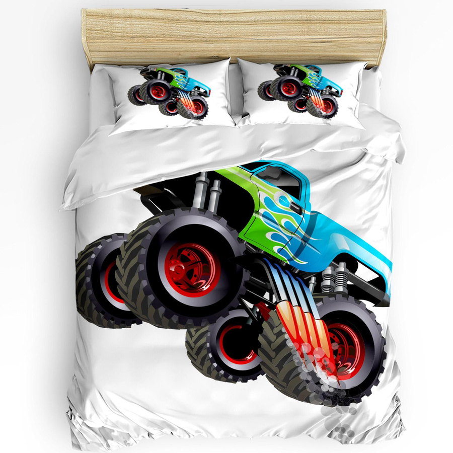 LKW Cartoon Bettwäsche Set 3-teilig für Kinder und Erwachsene mit Reißverschluss, B/H: 135 x 200 cm - Bild 3