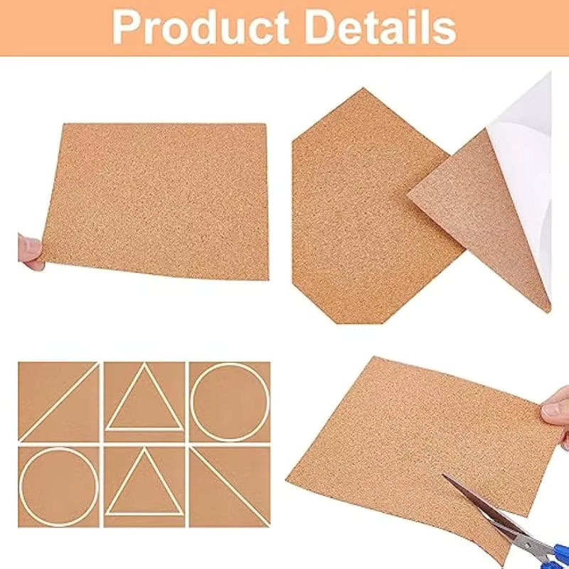 8er-Pack selbstklebende Korkplatten in A4, rechteckige Kork-Trägerplatten für Wanddekoration und Isolierung, braun, Dicke: 0,1 cm - Bild 5