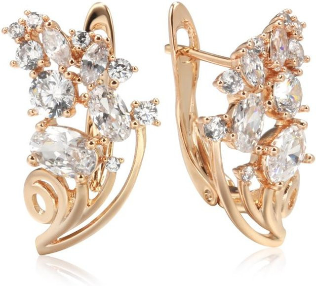 Ohrringe Zirkonia, Roségoldfarben, Blumen, Damen - Bild 1