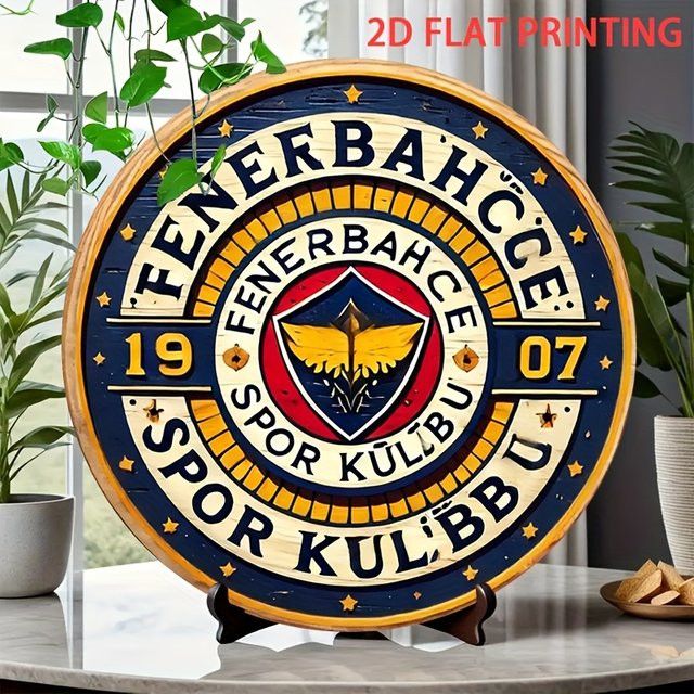 Dekoratives Wandschild mit Fenerbahce Sports Club-Logo von Potdemiel, rundes Metall-Wandkunst im Vintage-Stil, Durchmesser: 19,81 cm, Multicolor - Bild 1