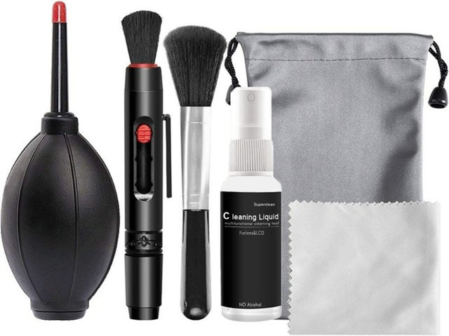 6-in-1 Kamera-Reinigungsset mit Luftgebläse, Objektivpinsel und Reinigungsstift für DSLR, Sensoren und Tastaturen in Schwarz - Bild 1