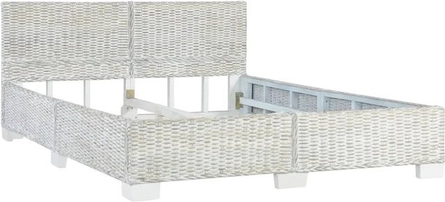 vidaXL Bettgestell aus Holz und Rattan in Grau und Natur mit Mango-Elementen, B/T/H: 140 x 200 x 210 cm - Bild 1