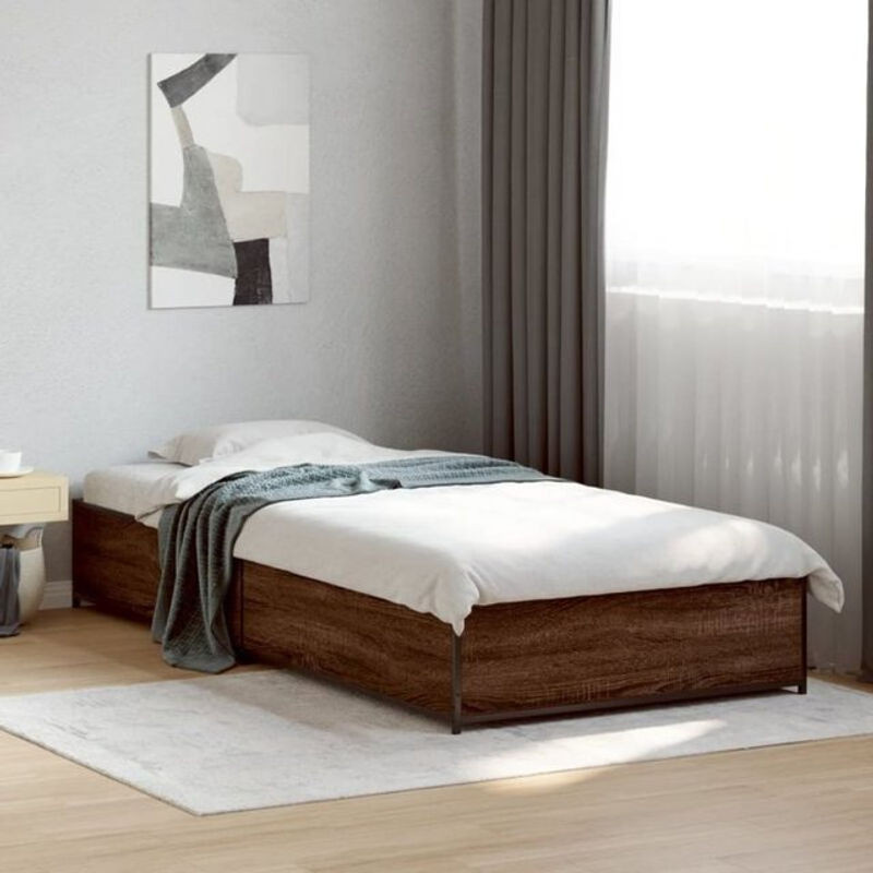 Vidaxl Bettgestell Modern in Braun aus Holzwerkstoff und Metall B/T/H: 90 x 190 cm - Bild 1