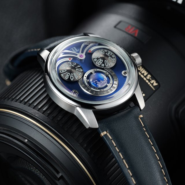 Oblvlo Armbanduhr Automatik, Edelstahl, Leder, Blau, Herren - Bild 1