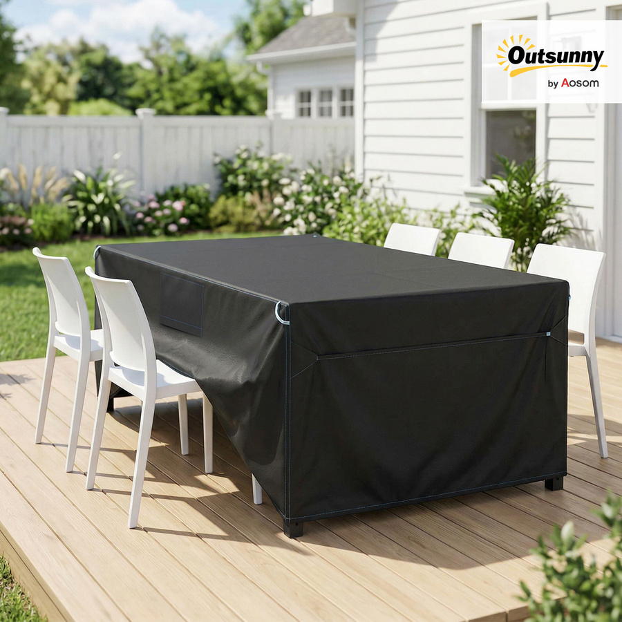 Outsunny Schutzhülle für Gartenmöbel aus wasserdichtem 420D Oxford Gewebe, winddicht und UV-beständig, Schwarz, B/T/H: 180 x 120 x 74 cm - Bild 2