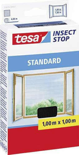 tesa Insect Stop Klett Fliegengitter für Fenster, Anthrazit, Breite: 100 cm, Höhe: 100 cm - Bild 1