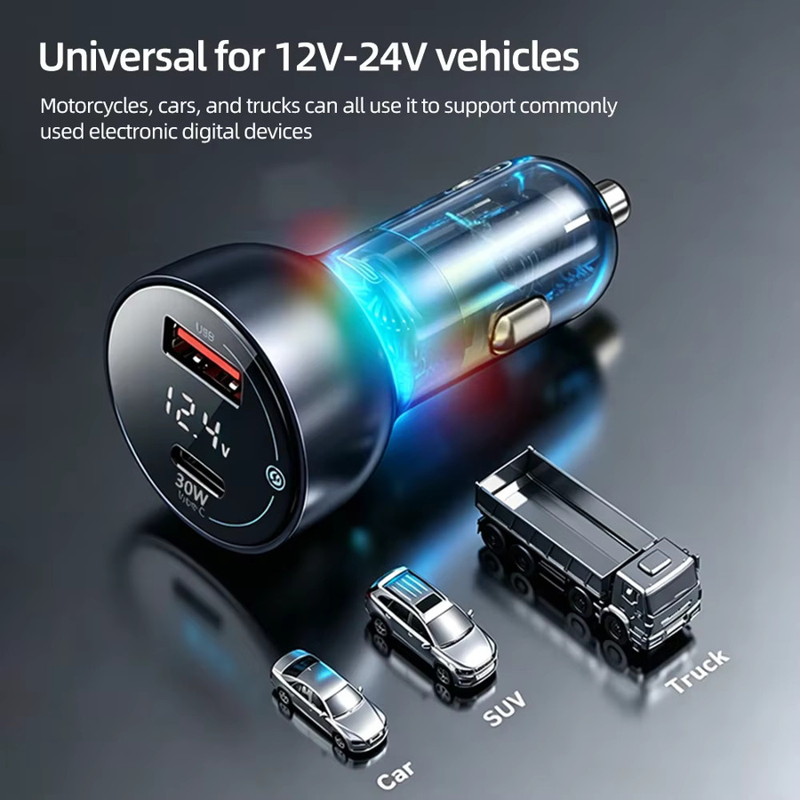 Kebidumei USB-Autoladegerät mit 2 Ports und Digitalanzeige, 55W Schnellladeadapter mit PD 30W, Schwarz - Bild 5