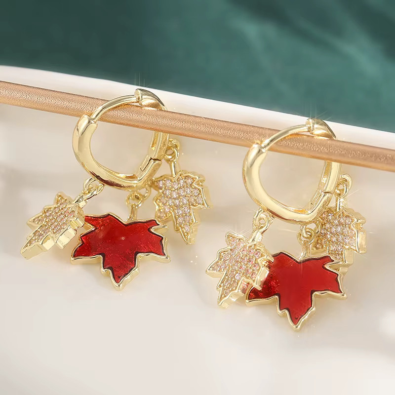 YoYo Quasten-Ohrringe, rote Zirkonia, Gold, Damen - Bild 3
