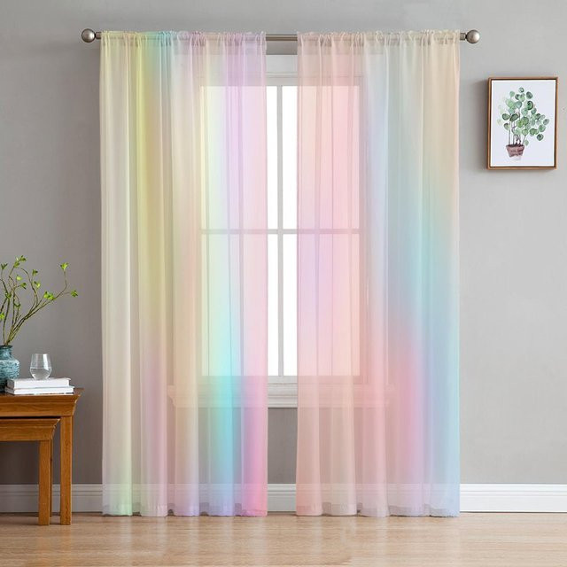 Transparente Voile-Vorhänge mit Regenbogen-Farbverlauf aus Polyester, Breite: 150 cm, Höhe: 250 cm - Bild 1