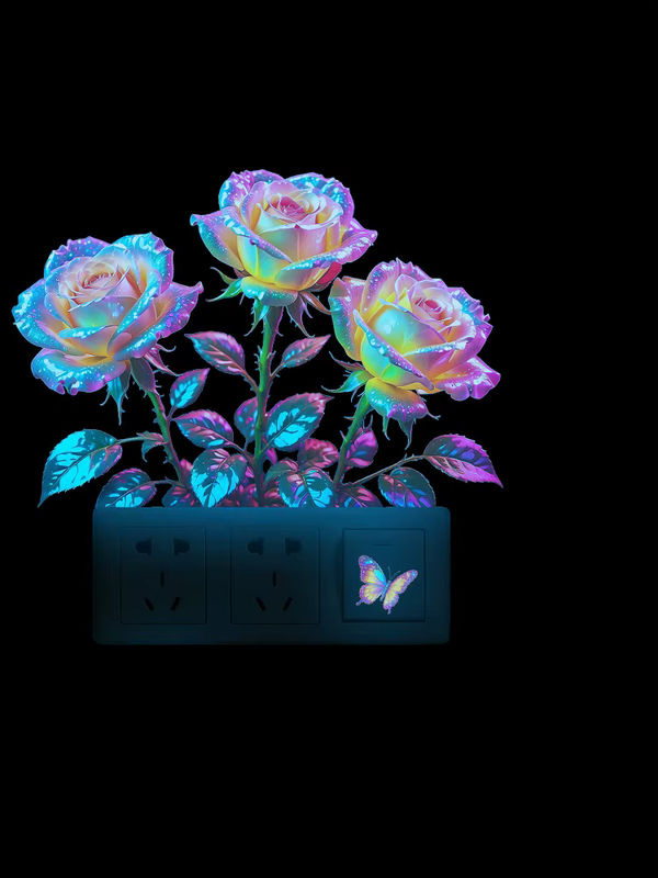 HNKMP Leuchtender Wandaufkleber mit Rosen und Schmetterlingen für das Badezimmer, Multicolor, Unregelmäßige Form - Bild 7