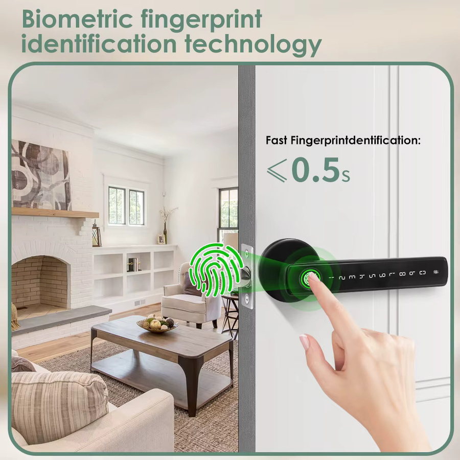 Tuya Smart Home Bluetooth Digitales Elektronisches Schloss mit Fingerabdruck und Türgriff in Schwarz - Bild 4